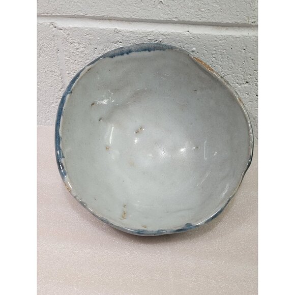 Pottery Bowl Textured Berries Fruit 7-1/2" Blue Gray Yellow Flower Stamp - Picture 2 of 6